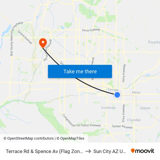 Terrace Rd & Spence Av (Flag Zone) to Sun City AZ USA map