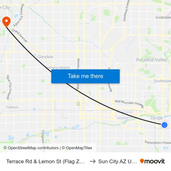 Terrace Rd & Lemon St (Flag Zone) to Sun City AZ USA map