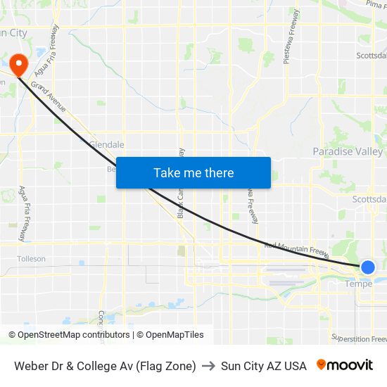 Weber Dr & College Av (Flag Zone) to Sun City AZ USA map