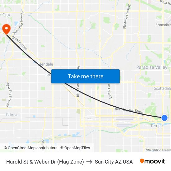 Harold St & Weber Dr (Flag Zone) to Sun City AZ USA map