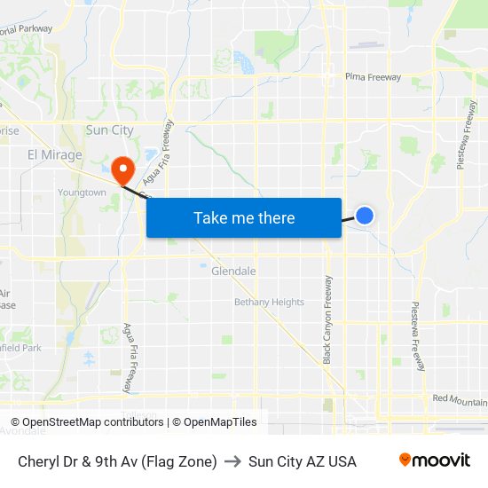 Cheryl Dr & 9th Av (Flag Zone) to Sun City AZ USA map