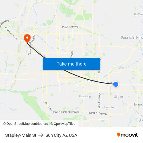 Stapley/Main St to Sun City AZ USA map