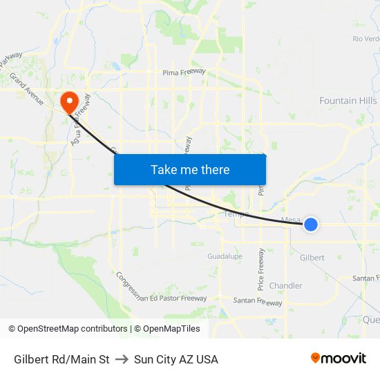 Gilbert Rd/Main St to Sun City AZ USA map