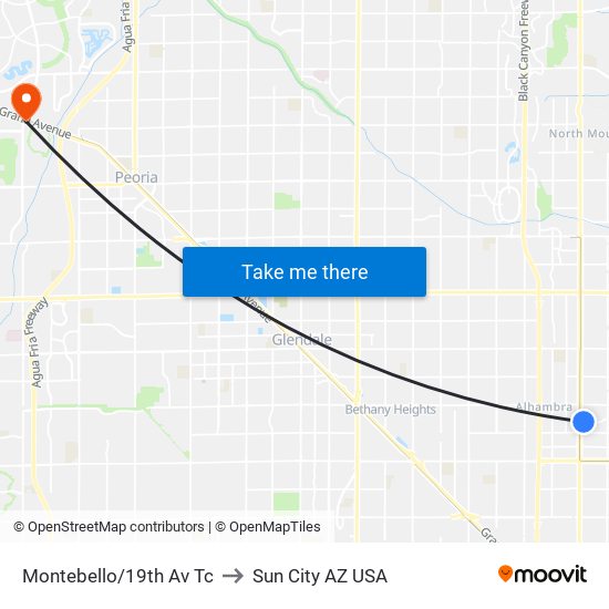 Montebello/19th Av Tc to Sun City AZ USA map