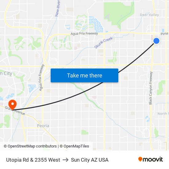 Utopia Rd & 2355 West to Sun City AZ USA map