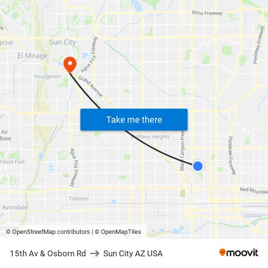 15th Av & Osborn Rd to Sun City AZ USA map