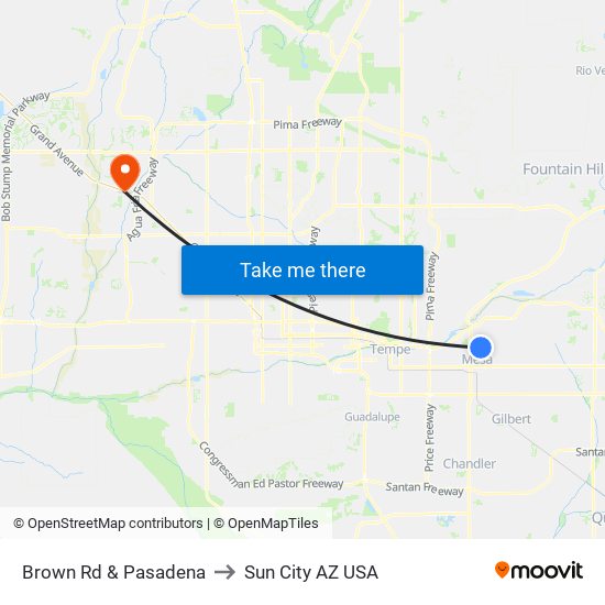 Brown Rd & Pasadena to Sun City AZ USA map