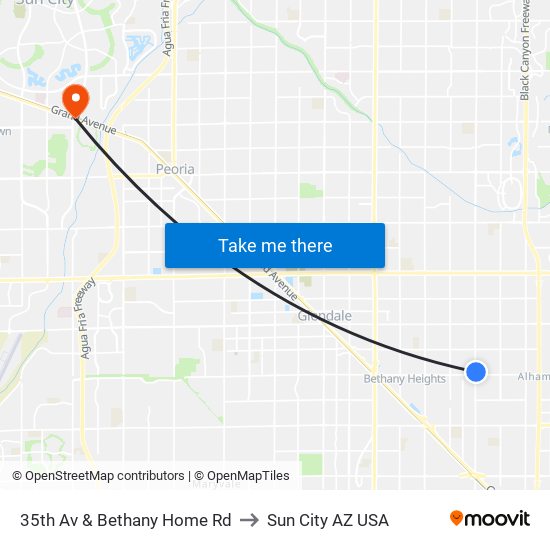 35th Av & Bethany Home Rd to Sun City AZ USA map