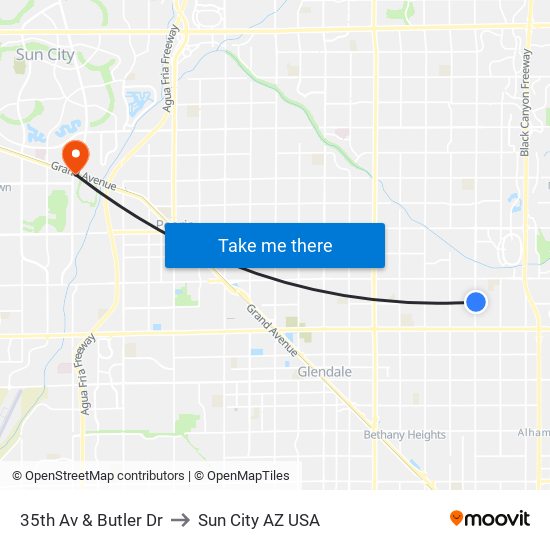 35th Av & Butler Dr to Sun City AZ USA map