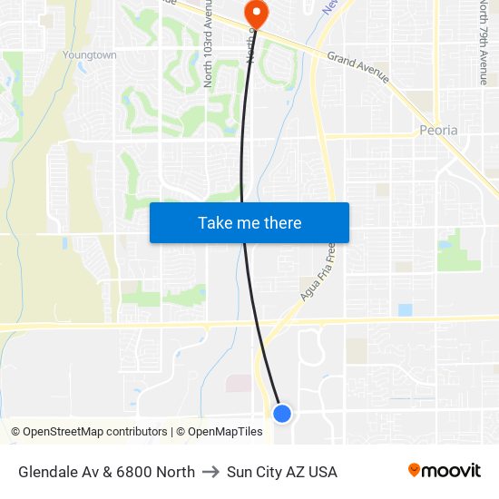 Glendale Av & 6800 North to Sun City AZ USA map
