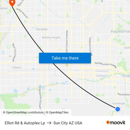 Elliot Rd & Autoplex Lp to Sun City AZ USA map