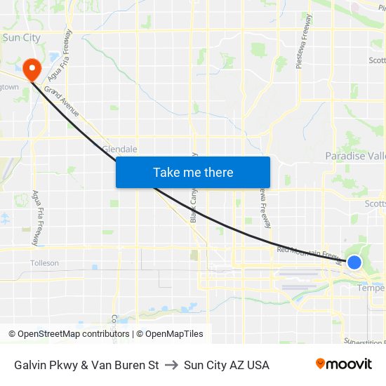 Galvin Pkwy & Van Buren St to Sun City AZ USA map