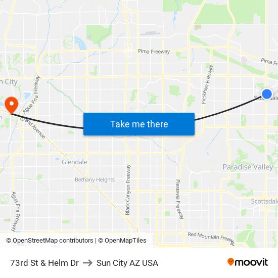 73rd St & Helm Dr to Sun City AZ USA map