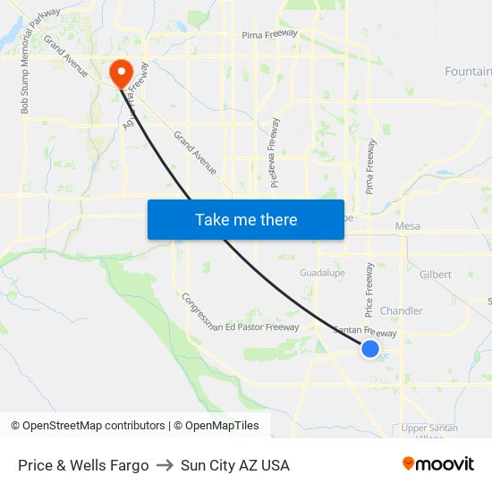 Price & Wells Fargo to Sun City AZ USA map