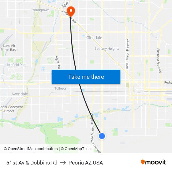 51st Av & Dobbins Rd to Peoria AZ USA map