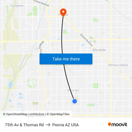 75th Av & Thomas Rd to Peoria AZ USA map