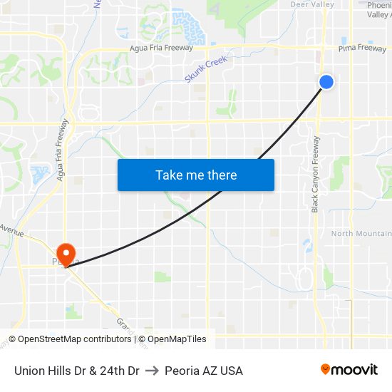 Union Hills Dr & 24th Dr to Peoria AZ USA map