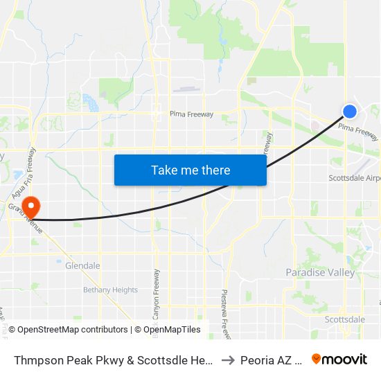 Thmpson Peak Pkwy & Scottsdle Healthcare to Peoria AZ USA map