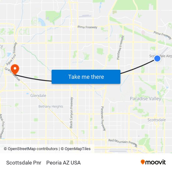 Scottsdale Pnr to Peoria AZ USA map