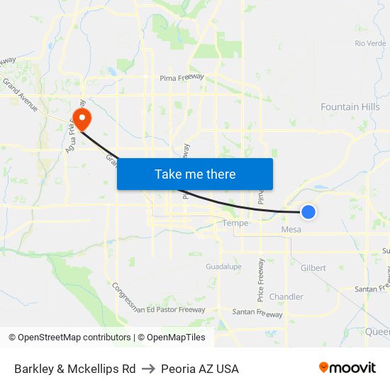 Barkley & Mckellips Rd to Peoria AZ USA map