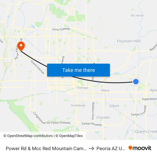 Power Rd & Mcc Red Mountain Campus to Peoria AZ USA map