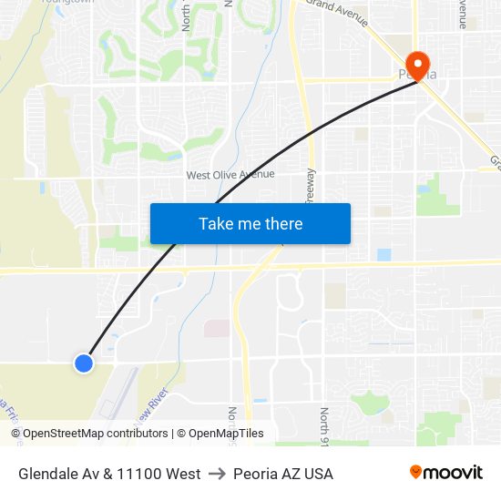 Glendale Av & 11100 West to Peoria AZ USA map