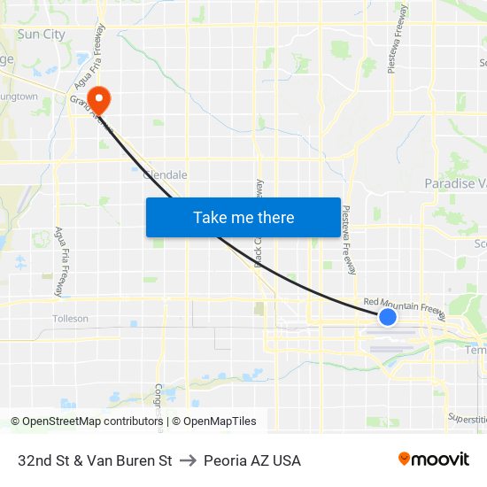 32nd St & Van Buren St to Peoria AZ USA map