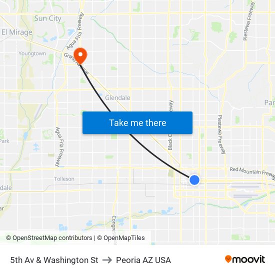 5th Av & Washington St to Peoria AZ USA map