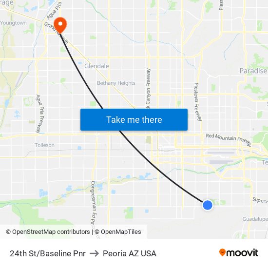 24th St/Baseline Pnr to Peoria AZ USA map