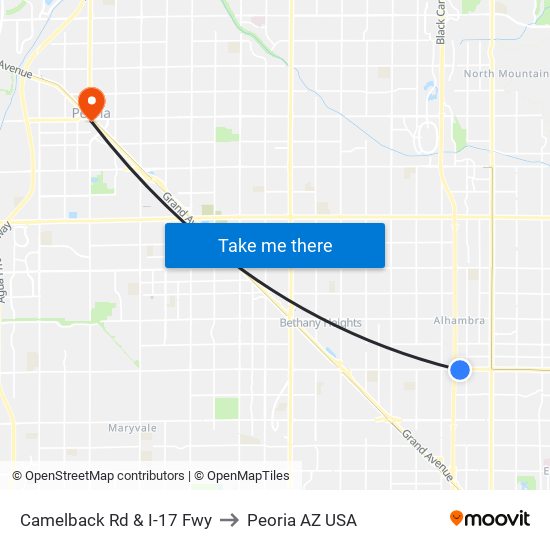 Camelback Rd & I-17 Fwy to Peoria AZ USA map