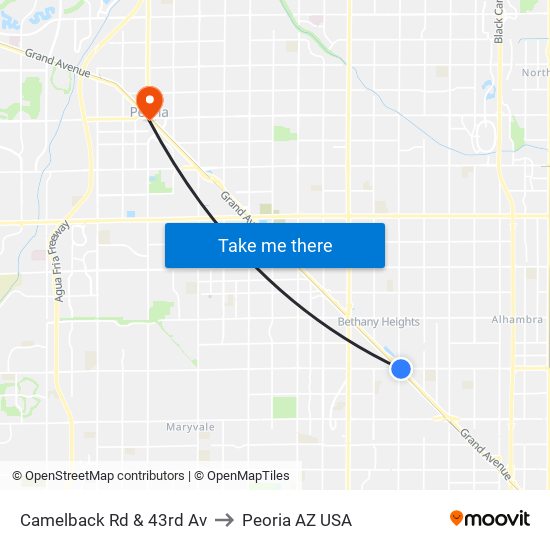 Camelback Rd & 43rd Av to Peoria AZ USA map