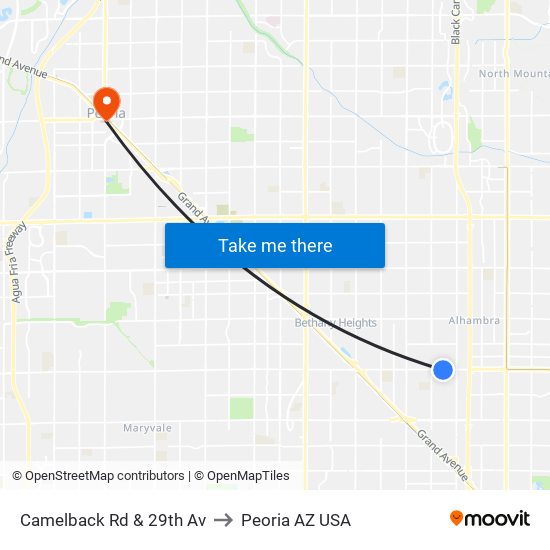 Camelback Rd & 29th Av to Peoria AZ USA map