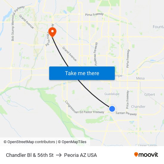 Chandler Bl & 56th St to Peoria AZ USA map
