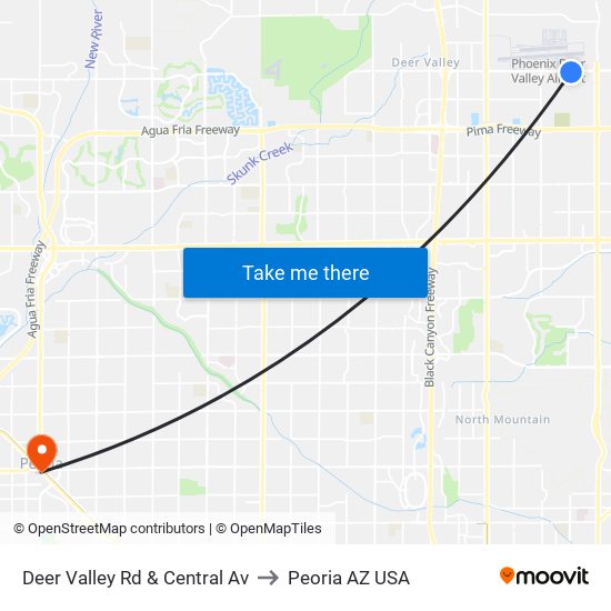 Deer Valley Rd & Central Av to Peoria AZ USA map