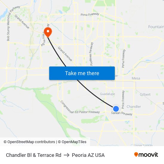 Chandler Bl & Terrace Rd to Peoria AZ USA map