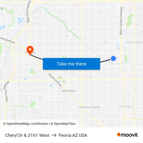 Cheryl Dr & 3161 West to Peoria AZ USA map