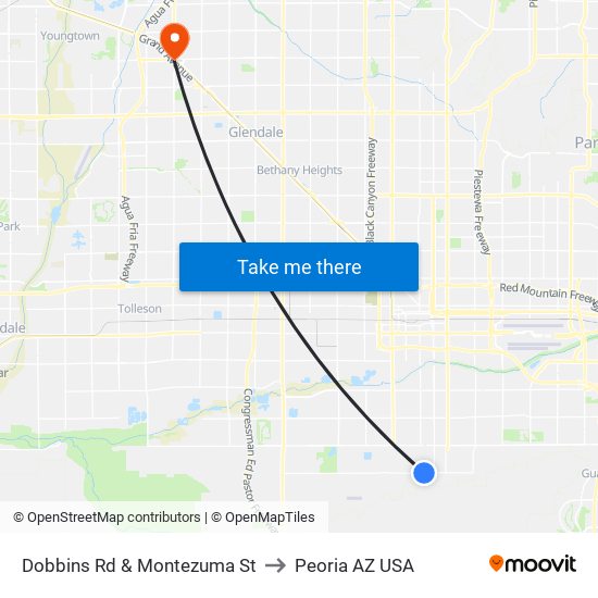 Dobbins Rd & Montezuma St to Peoria AZ USA map