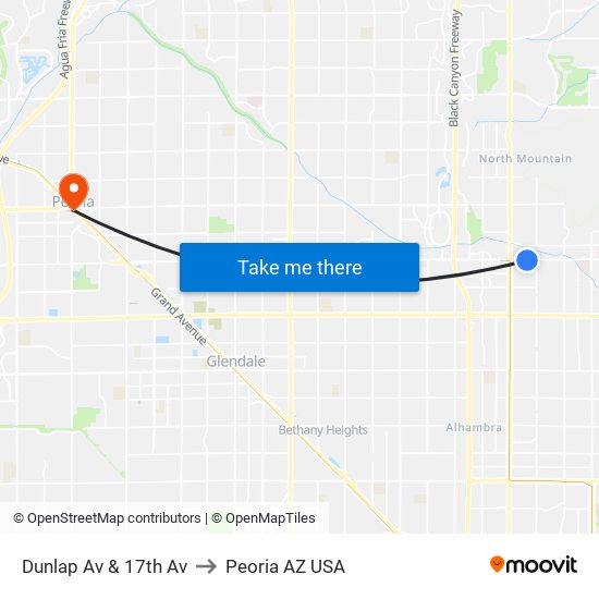 Dunlap Av & 17th Av to Peoria AZ USA map