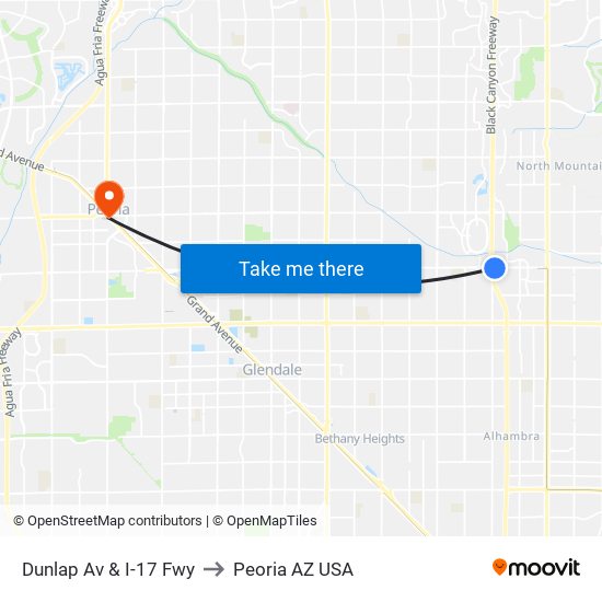 Dunlap Av & I-17 Fwy to Peoria AZ USA map