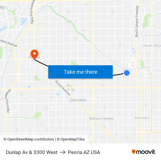 Dunlap Av & 3300 West to Peoria AZ USA map