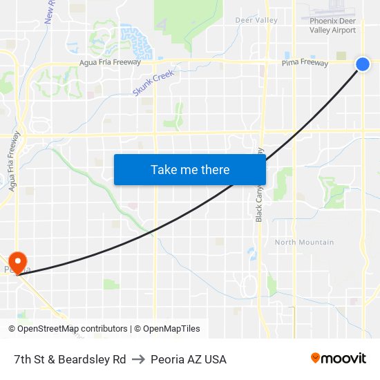 7th St & Beardsley Rd to Peoria AZ USA map