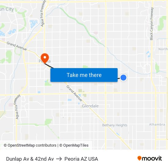 Dunlap Av & 42nd Av to Peoria AZ USA map