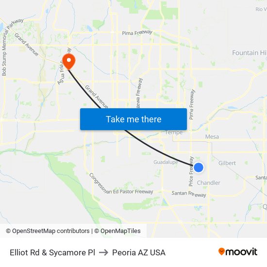 Elliot Rd & Sycamore Pl to Peoria AZ USA map