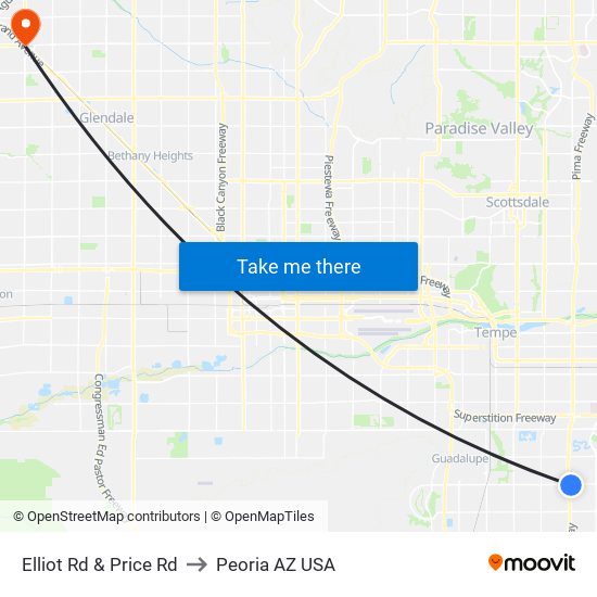 Elliot Rd & Price Rd to Peoria AZ USA map