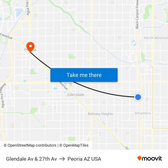 Glendale Av & 27th Av to Peoria AZ USA map