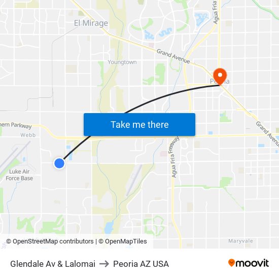 Glendale Av & Lalomai to Peoria AZ USA map