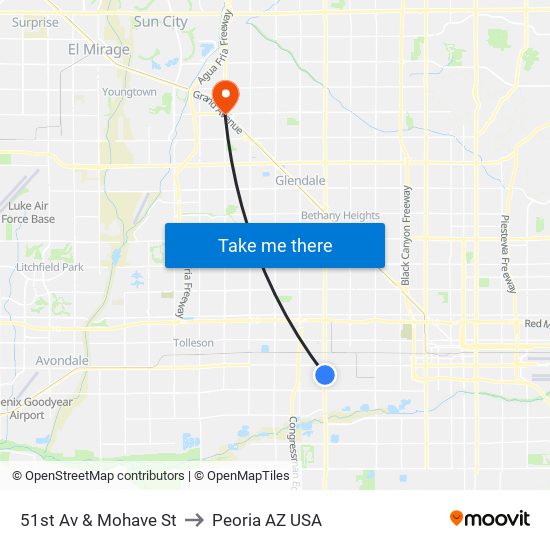 51st Av & Mohave St to Peoria AZ USA map