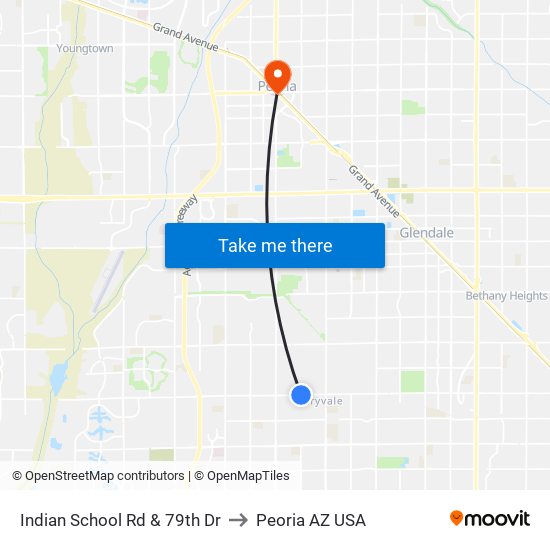 Indian School Rd & 79th Dr to Peoria AZ USA map