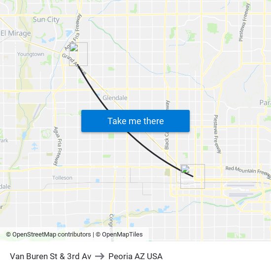 Van Buren St & 3rd Av to Peoria AZ USA map