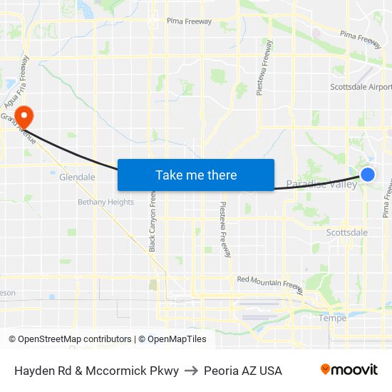 Hayden Rd & Mccormick Pkwy to Peoria AZ USA map